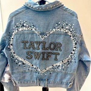 Taylor Swift hand beaded Denim Jacket with Heart Design